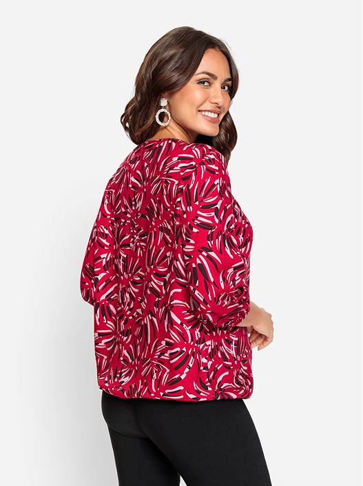 Creation L Red-Graphite-Printed Printed 3/4 Sleeve Blouse