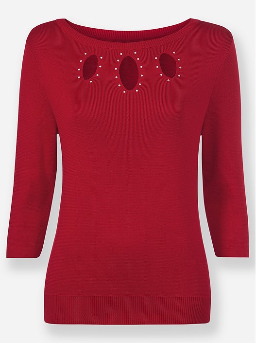 Creation L Red Keyhole Embellished Sweater From Creation L