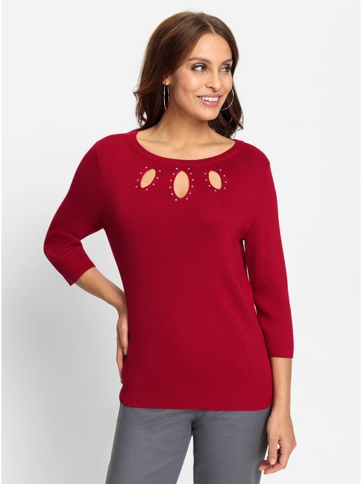 Creation L Red Keyhole Embellished Sweater From Creation L