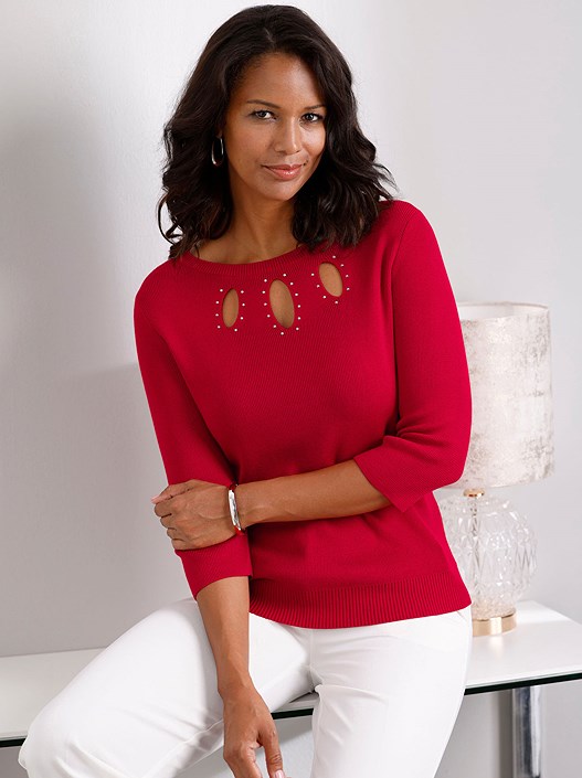 creation l Red Keyhole Embellished Sweater from creation L