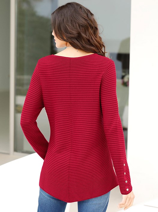 Creation L Red Tapered Hem Ribbed Sweater From Creation L