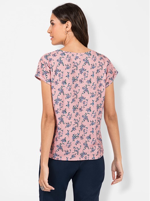 Creation L Rose-Quartz-Chalk-Mint-Printed Lace Insert Floral Shirt