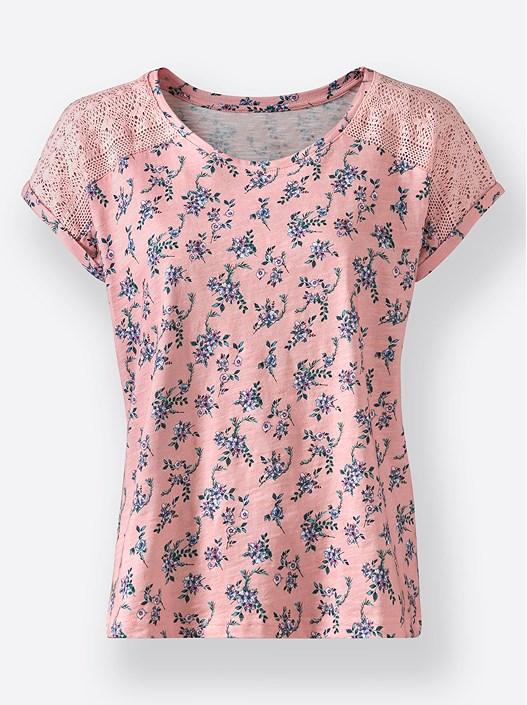 Creation L Rose-Quartz-Chalk-Mint-Printed Lace Insert Floral Shirt