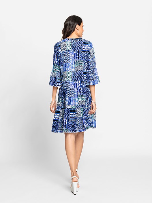 Creation L Royal-Blue-Ecru-Printed Boho Print Dress From Creation L
