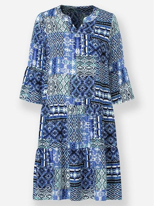 Creation L Royal-Blue-Ecru-Printed Boho Print Dress From Creation L