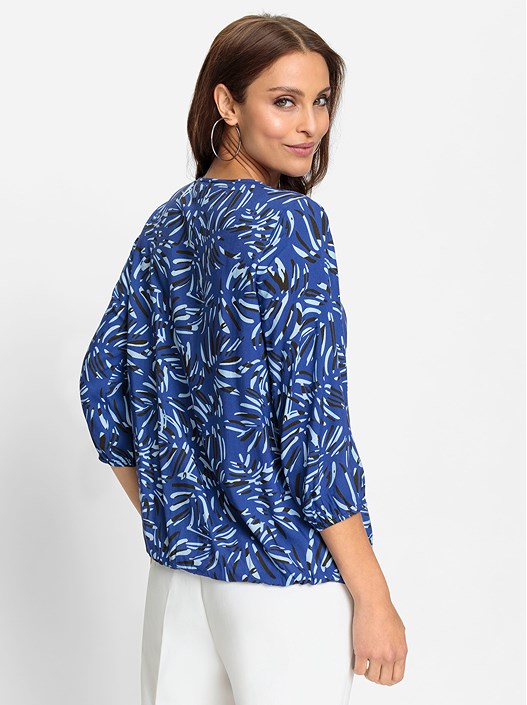 Creation L Royal Blue-Graphite-Printed Printed 3/4 Sleeve Blouse
