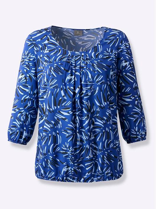 Creation L Royal Blue-Graphite-Printed Printed 3/4 Sleeve Blouse