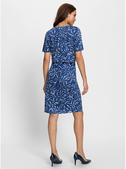 Creation L Royal Blue-Graphite-Printed Printed Layered Look Dress From Creation L