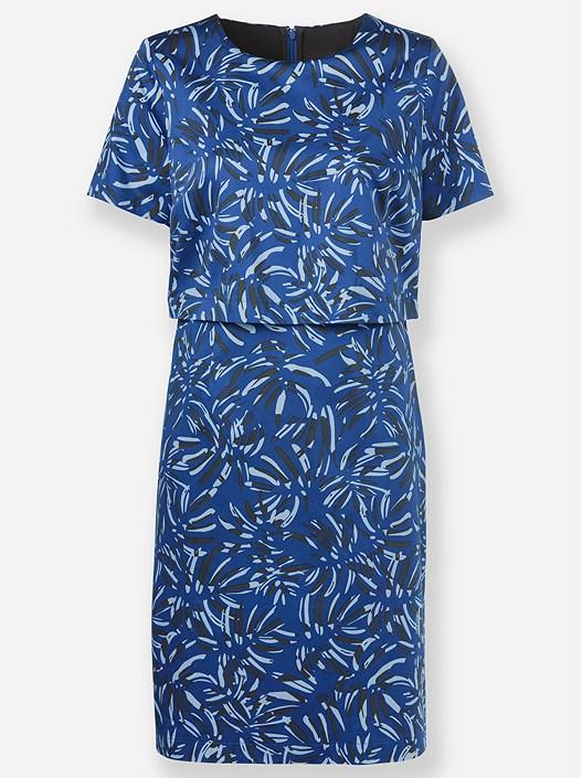 Creation L Royal Blue-Graphite-Printed Printed Layered Look Dress From Creation L