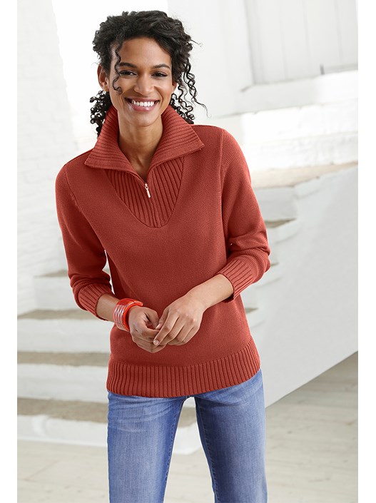 creation l Rust Zip Pullover Sweater from creation L