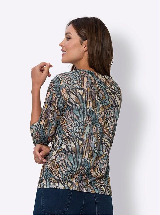 Creation L Sage-Black-Printed Printed 3/4 Sleeve Shirt
