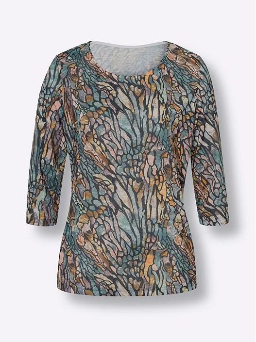 Creation L Sage-Black-Printed Printed 3/4 Sleeve Shirt