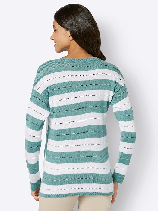 Creation L Sage-Patterned Striped Ajour Knit Sweater From Creation L