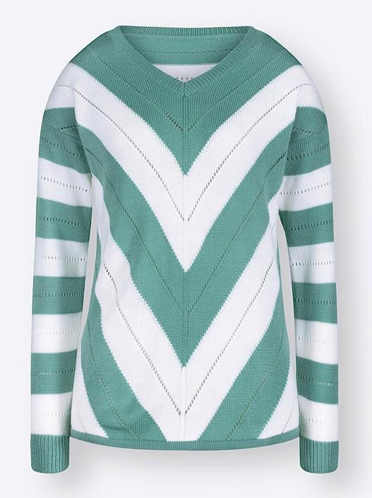 Creation L Sage-Patterned Striped Ajour Knit Sweater From Creation L