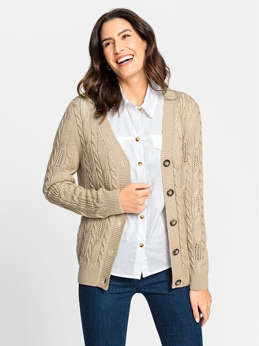 Creation L Sand Cable Knit Cardigan From Creation L