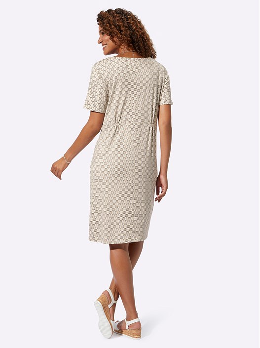 Creation L Sand-Dark Taupe-Printed Printed V-Neck Dress From Creation L