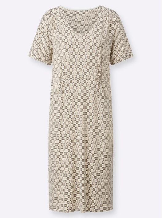 Creation L Sand-Dark Taupe-Printed Printed V-Neck Dress From Creation L