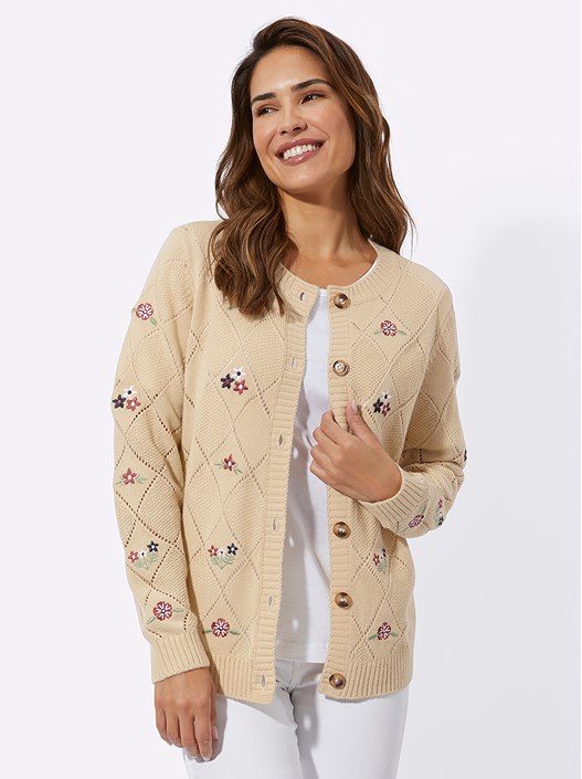 Creation L Sand Floral Open Knit Cardigan From Creation L