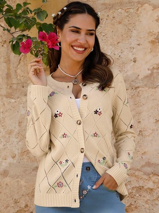 creation l Sand Floral Open Knit Cardigan from creation L