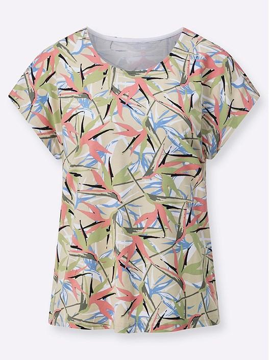 Creation L Sand-Khaki-Printed Printed Drop Shoulder Shirt