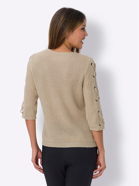 Creation L Sand Lace Up Sleeve Sweater From Creation L