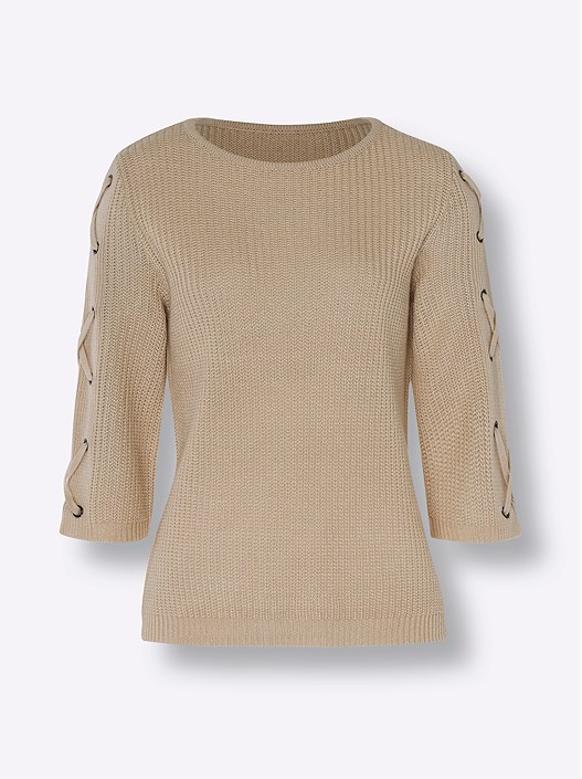 Creation L Sand Lace Up Sleeve Sweater From Creation L