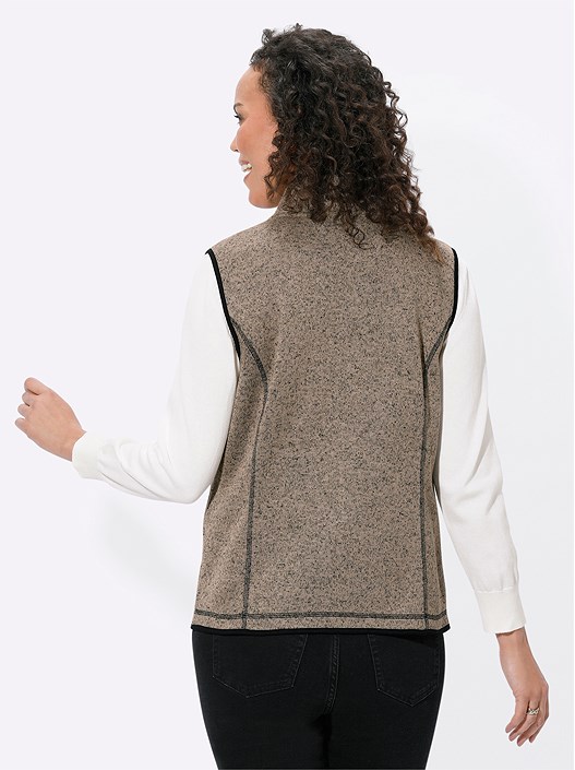 Creation L Sesame-Black-Patterned Heather Fleece Vest