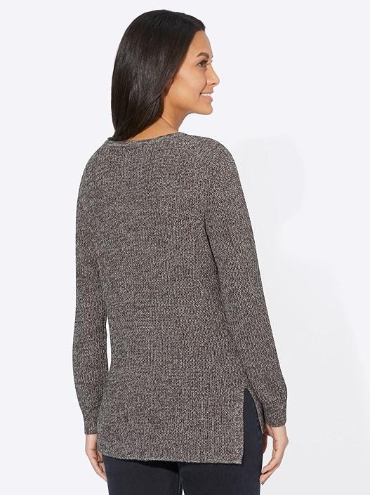 Creation L Sesame-Mottled Ribbed V-Neck Sweater From Creation L