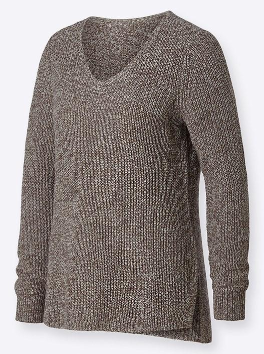 Creation L Sesame-Mottled Ribbed V-Neck Sweater From Creation L