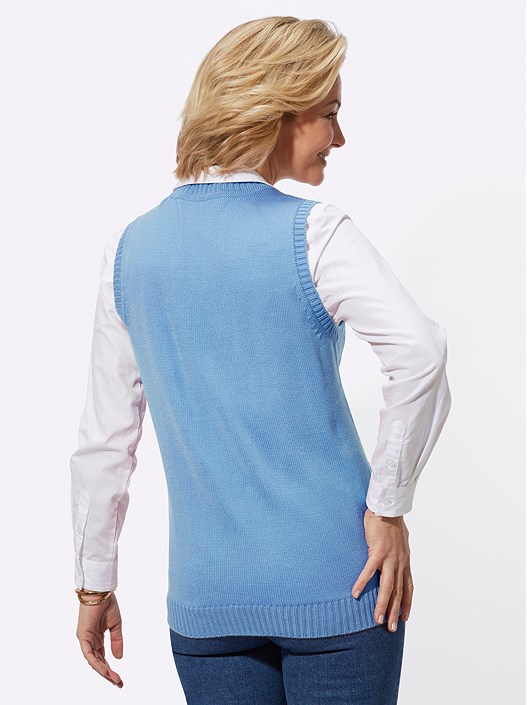 Creation L Sky Blue Cable Knit Button Up Vest From Creation L