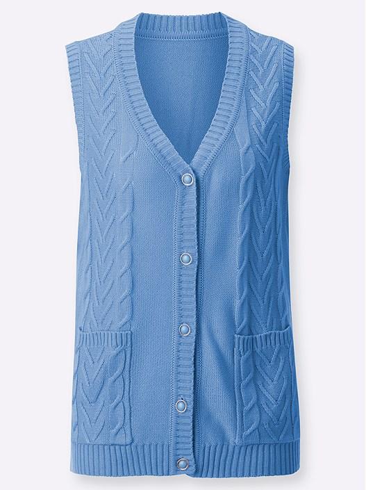 Creation L Sky Blue Cable Knit Button Up Vest From Creation L