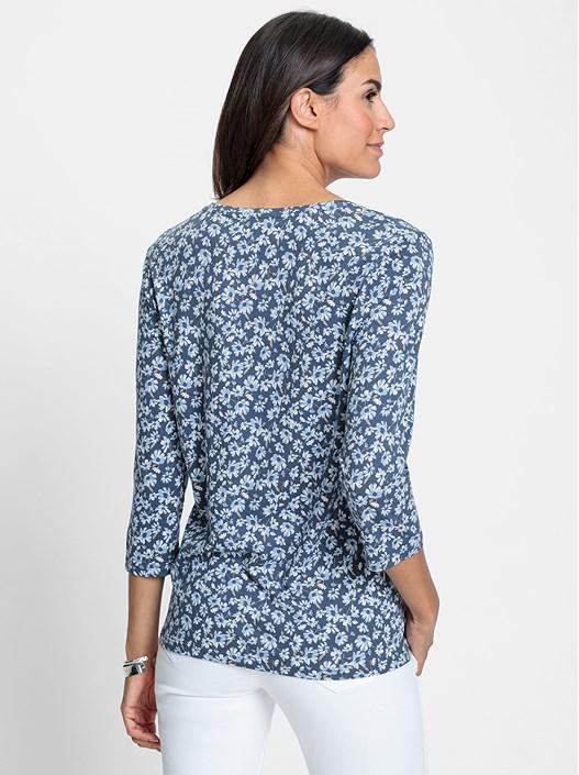 Creation L Smoky Blue-Blue-Printed Floral 3/4 Sleeve Shirt