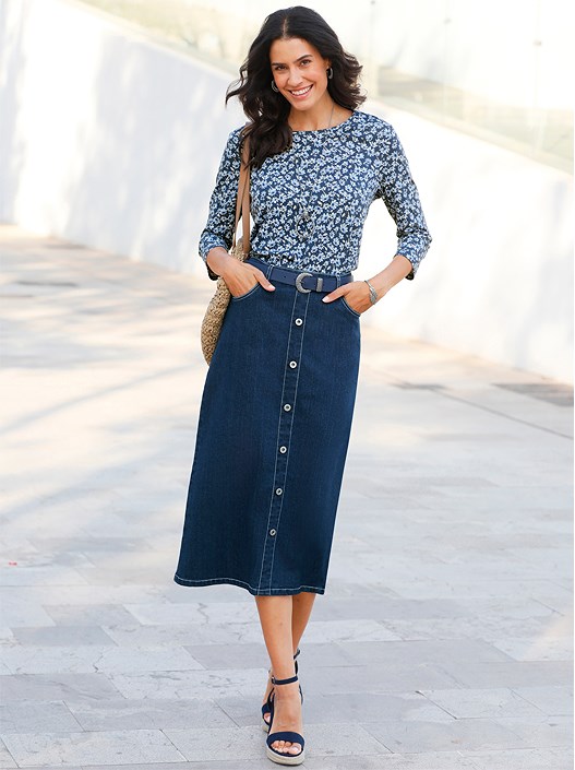 Creation L Smoky Blue-Blue-Printed Floral 3/4 Sleeve Shirt