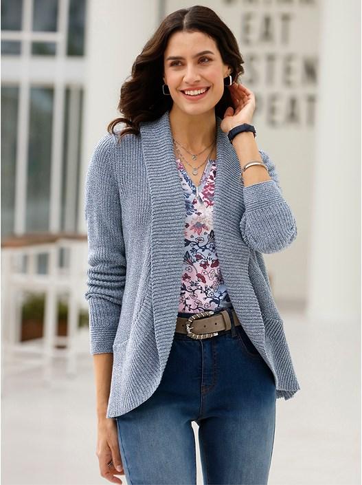 creation l Smoky Blue-Mottled Shawl Collar Cardigan from creation L