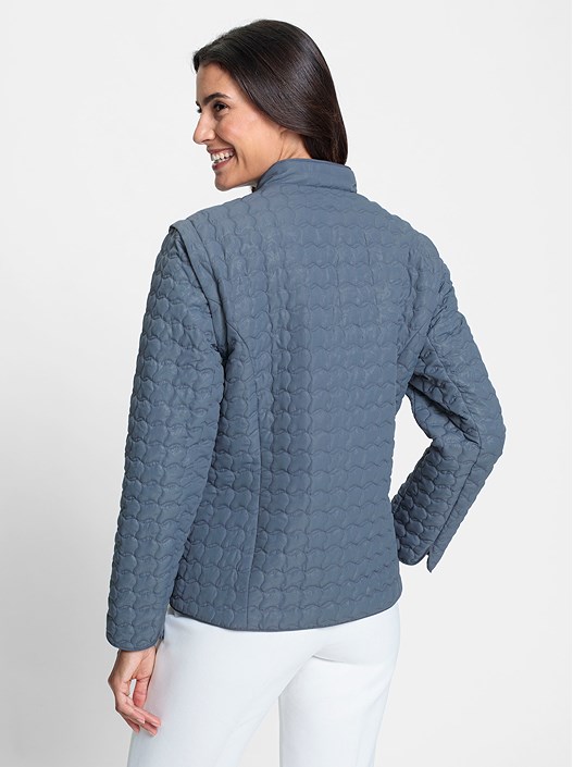 Creation L Smoky Blue-Printed Removable Sleeve Quilted Jacket