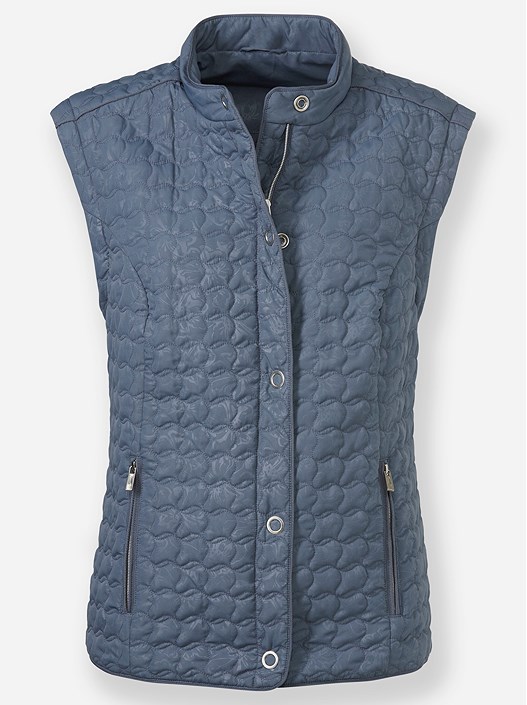 Creation L Smoky Blue-Printed Removable Sleeve Quilted Jacket