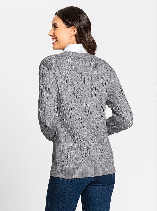 Creation L Stone-Grey-Mottled Cable Knit Cardigan From Creation L