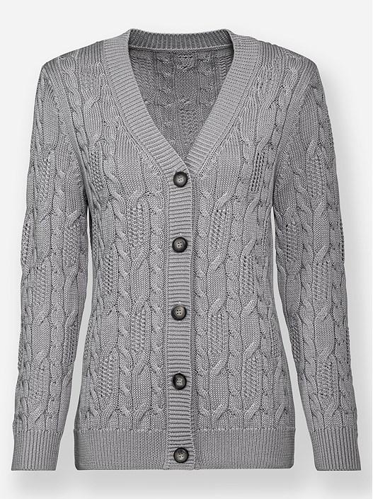 Creation L Stone-Grey-Mottled Cable Knit Cardigan From Creation L