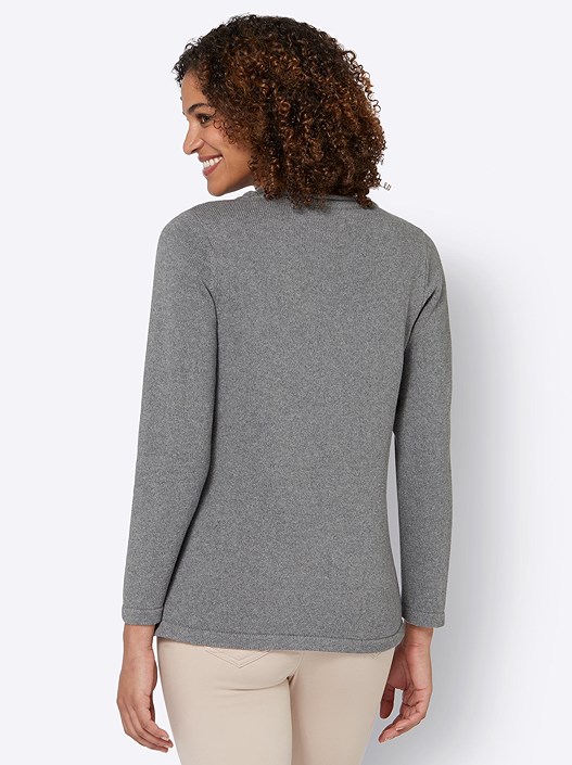 Creation L Stone-Grey-Patterned Color Block Sweater From Creation L