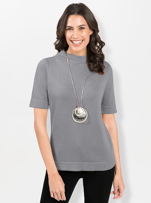 Creation L Stone Grey Short Sleeve Knit Sweater From Creation L