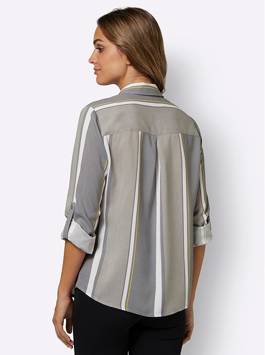 Creation L Stone-Grey-Striped Striped Button Up Blouse