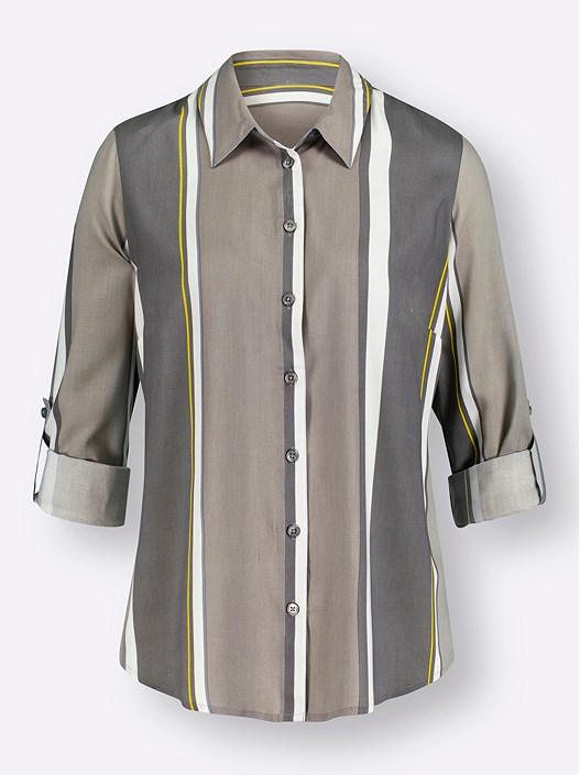 Creation L Stone-Grey-Striped Striped Button Up Blouse
