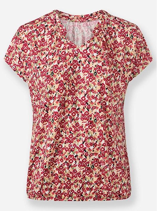 Creation L Strawberry-Linden Green-Printed Floral Stand Up Collar Shirt