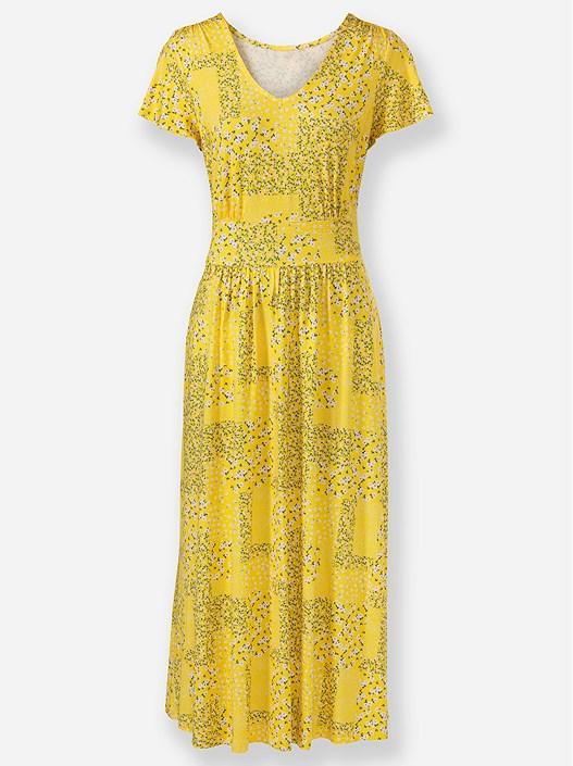 Creation L Sun Yellow-Champagne-Printed Patchwork Print Midi Dress From Creation L