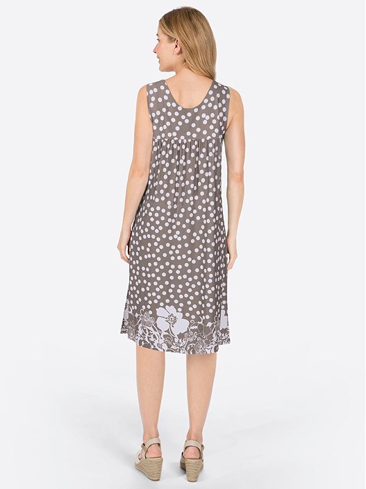Creation L Taupe-Patterned Flowy Polka Dot Dress From Creation L