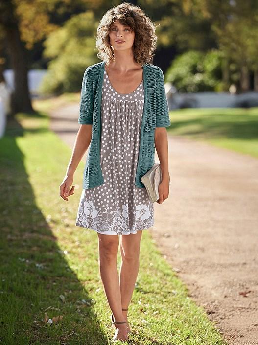 creation l Taupe-Patterned Flowy Polka Dot Dress from creation L