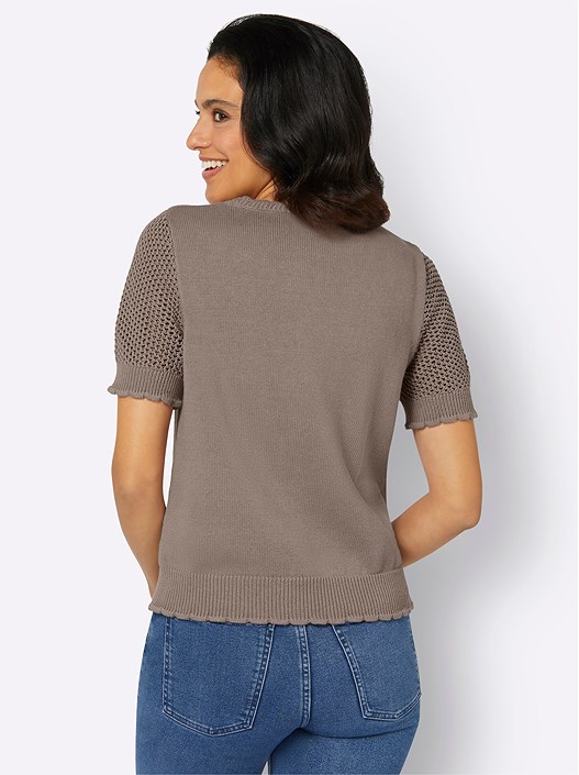 Creation L Taupe Textured Short Sleeve Sweater From Creation L