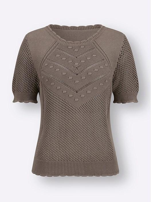 Creation L Taupe Textured Short Sleeve Sweater From Creation L