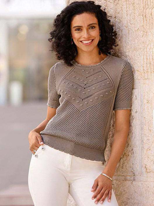 creation l Taupe Textured Short Sleeve Sweater from creation L