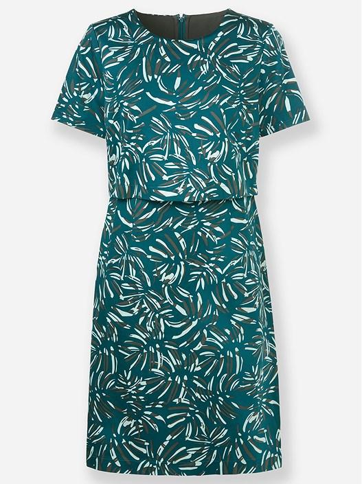 Creation L Teal Dark Blue-Graphite-Printed Printed Layered Look Dress From Creation L